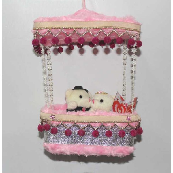 Beautiful Pink Parachute Box Hanging Couple Teddy Bears